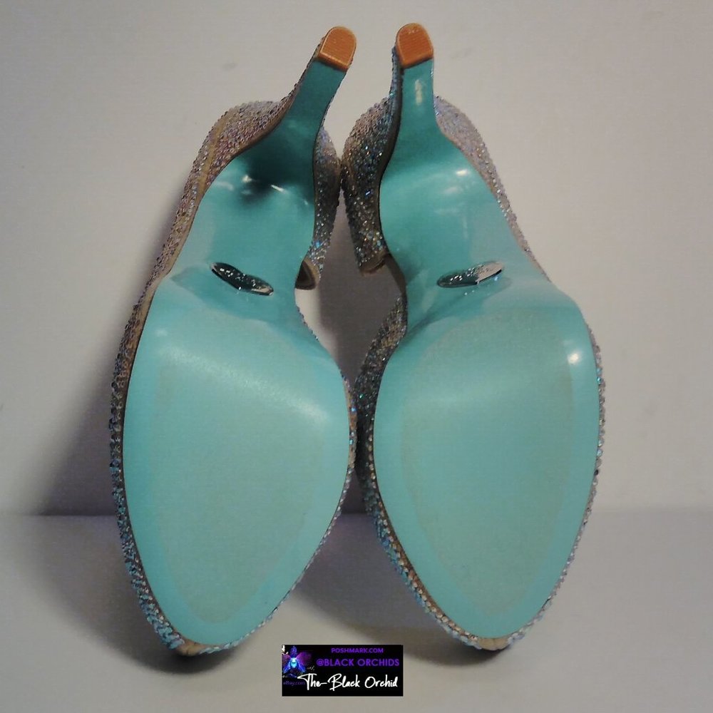 BETSEY JOHNSON 7 STAR SPARKLY RHINESTONE PLATFORM HEELS blue collection - Picture 13 of 16